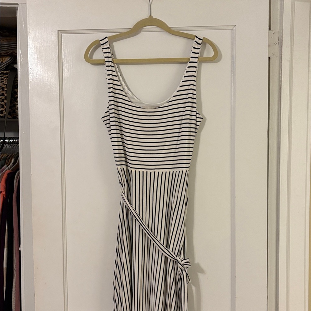 LOFT Gray and White Striped Dress